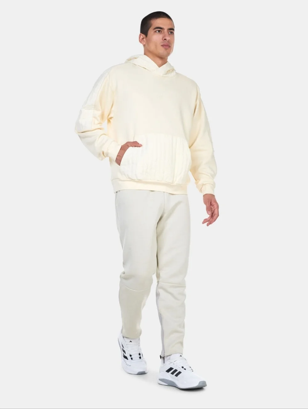 ADIDAS Harden Quilted Basketball French Tery Hoodie In Ivory Size L